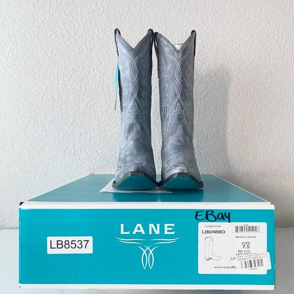 Lane LEXINGTON Womens Cowboy Boots 7.5 Blue Western Cowgirl Mid Calf Pointed Toe - Picture 10 of 11